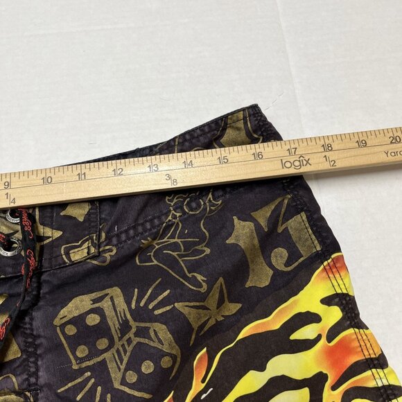 Y2K Ed Hardy Surf or Die Swim Trunks Board‎ Shorts Mens 32 Tattoo Skull Tiger - Picture 6 of 10